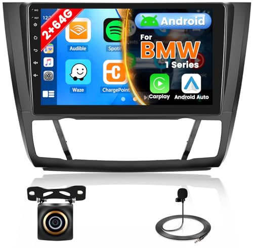 HiFi+64G Autoradio Android für BMW Serie 1 E88 E82 E81 E87 2008-2012 mit Wireless Carplay Android Auto, 9 Zoll Bildschirm Autoradio mit Navi HiFi Bluetooth FM/RDS SWC Rückfahrkam