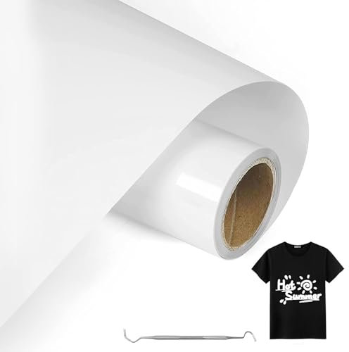 MeYuxg Vinilo Textil Blanco - 30,5 CM x 3 M Rollo Vinilo Termoadhesivo - Fácil de Cortar & Desherbar para Cricut & Cameo