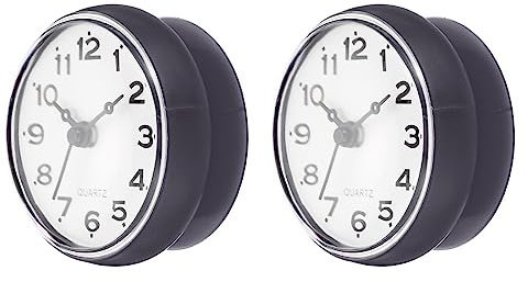 PATIKIL Wasserfeste Dusche Uhr 2 Pack Nicht Tickende Leise Mini Niedliche Spiegel Wanduhren mit Absaugung Becher für Bad Küche Haus Dekoration Dunkel Grau/Schwarz