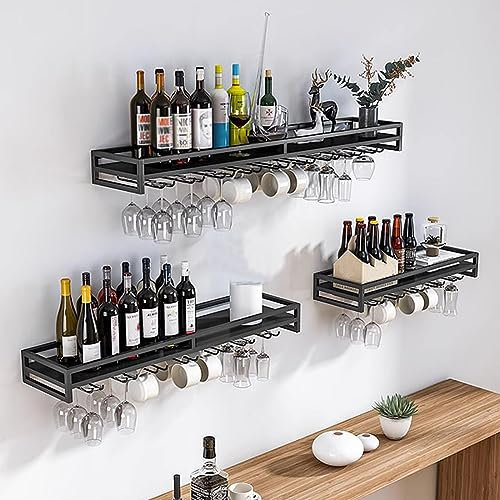 SAGIDAR Support en Fer pour Verre Vin, Porte Verres Suspendu 60/80/100cm, Casiers À Vin Muraux Flottants, Noir/Blanc/Or, Fixation par Vis, Capacité De Charge Élevée, pour Café Bar Restaurant