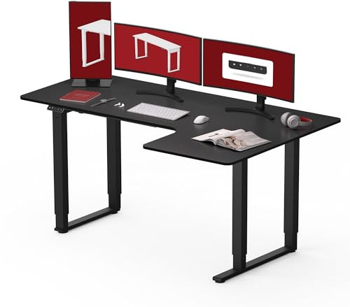 SANODESK Höhenverstellbarer Schreibtisch L-Form 180×110 cm mit Dualmotor & 4 Beinen – extra großer Gaming Standing Desk / Sitz-Steh-Tisch für Zocker, ergonomisch & stark belastbar(Schwarz)