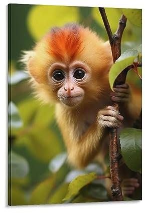 FOCCAR Big Eyed Monkey Wandkunstdrucke Bauernhaus freche niedliche Tierbilder auf Leinwand Poster Wanddekoration für Schlafzimmer Heimdekoration