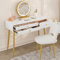 WOLTU Dressing Table with LED Mirror, Adjustable Brightness, Modern Vanity Table and Stool Set with 3 Drawers, Backrest Adjustable Dressing Chair, White+Golden