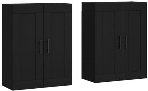 vidaXL Wandschrank 2 STK., Hängeschrank mit viel Stauraum, Sideboard für Wohnzimmer, Schrank Wandmontage Lagerschrank Kommode, Skandinavisch, Schwarz Holzwerkstoff