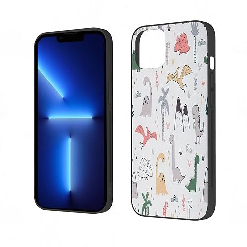 Schützende Hülle für iPhone 14 - Stilvoll und umweltfreundlich - TPU+PC-Material,Süße Dinosaurier Kawaii Zimmer Cartoon Dino Kleinkind Kinder Dschungeltier.Weiß - Kratzfest und leicht zu reinigen