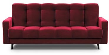 Mars Meble Schlafsofa mit Bettkasten - Dreisitzer 220cm Breit Polstersofa mit Schlaffunktion Nancy BIS, aus Velours Sofa mit Federkern Holzbeine, Stoff: Kronos 02 - Kastanienrot
