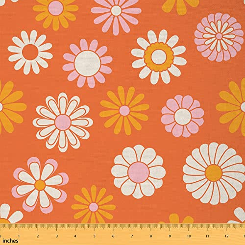 60s 70s Groovy Tissus au metre Vintage hippie fleurs décoration imperméable Tissu extérieur Vintage bohème plantes fleurs Tissus 92x150cm Chaise plantes fleurs orange Tissu extérieur
