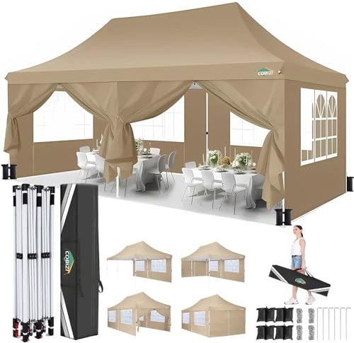 COBIZI Tonnelle Pliable 3x6m, Tonnelle de Jardin avec 6 Panneaux latéraux, Barnum Pliant 3x6 Professionnel pour Jardin, fête, Festival, Mariage, Étanche et Stable, UV50+
