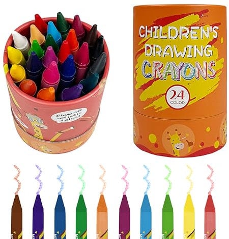 KINSPORY Wachsmalstifte, 24 Farben Wachskreiden Set für Kinder. Wasserdicht, Ungiftige