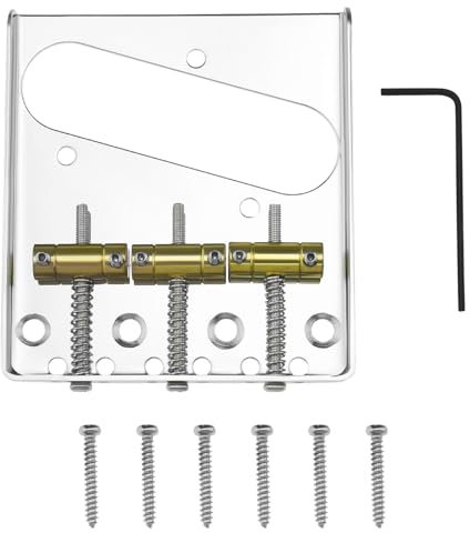 EMSea Vintage Bridge Electric Guitar Bridge 3 Compensated Saddle Ashtray Bridge Compatible with Tele Style Electric Guitar Bridge Pickup, Gold