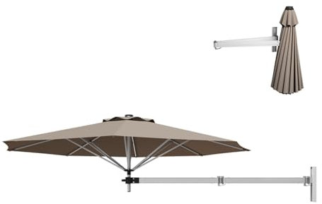RELAX4LIFE Sonnenschirm Wandmontage, Wandschirm für Balkon Ø250 cm, Ampelschirm, Balkonschirm, Gartenschirm, Marktschirm, Terrassenschirm, Aluminium (Braun)