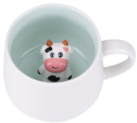 HOTUT 3D Animal Coffee Mug Cute Cow Inside, 12 oz Funny Cartoon Handmade Figurine Milk Tea Cup, 3D Animal Morning Cup for Hot Chocolate, Drink, Weddings, Birthdays for Girls Women Boys