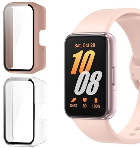 KUSINHOKA Cover per Samsung Galaxy Fit 3, [2 Pezzi] Custodia Protezione con Vetro Temperato, Schermo Protettiva Ultra Sottile HD Clear PC Rigida Cover per Galaxy Fit 3, Rosa + Trasparente