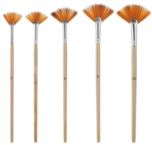 5 PCS Fan Brushes Paint Fan Brush for Painting Long Wood Handle Painting Brushes Paint with Nylon Hair Brushes Set Fan Brush for Acrylic Oil Watercolor Gouache Painting Kits