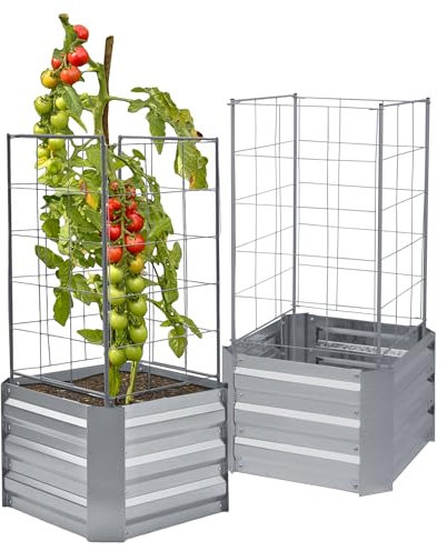 Spetebo Bancal alto con soporte de metal de 92 x 47 cm – Juego de 2 – Plantas para el jardín – Ayuda para el cultivo de tomates, andamio, enrejado, flores, verduras, hierbas, jardineras altas