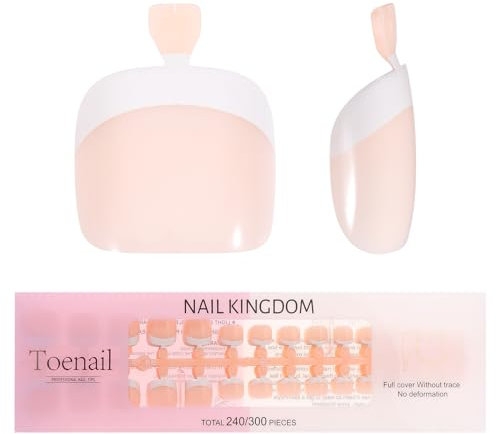 WUZIA Natural White French Tip Press-On Toenails Kit - 240Pcs Short Square Soft Glossy Toe Nails in 15 Sizes for Easy Salon DIY