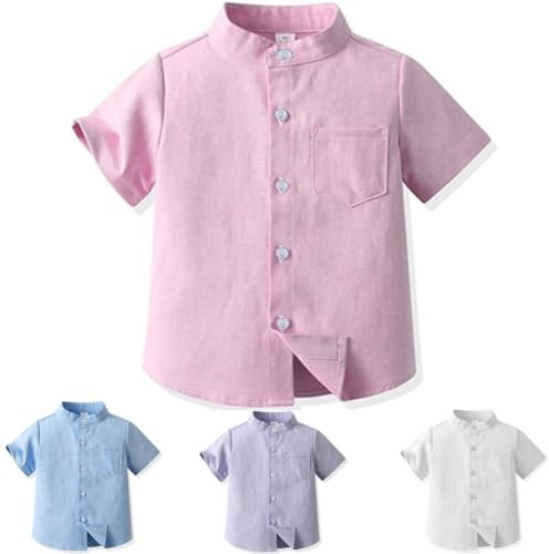 Yanmucy Chemise à Manches Courtes pour bébé Chemise boutonnée à col Montant pour Enfants Petits garçons for 2-8 Years (FR/ES, Âge, 5 Ans, 6 Ans, Taille Normale, Rose)