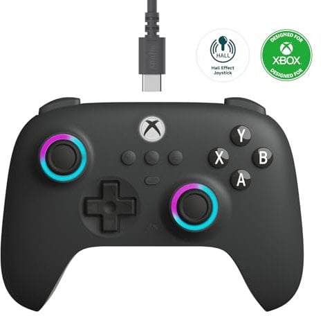 8bitdo Ultimate C Wired Controller for Xbox, RGB Lighting Fire Ring and Hall Effect Joysticks, Compatible with Xbox Series X|S, Xbox One, Windows 10/11 - Officially Licensed (Dark Gray)