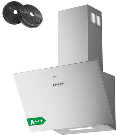 CIARRA CBCS6762A A+++ Kopffreie Schräghaube Dunstabzugshaube 60 cm Umluft 650 m³/h mit CBCF003 Aktivkohlefilter Abluft Abzugshaube Umlufthaube Edelstahl Silber