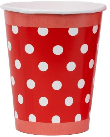 Talking Tables | 8X |Red Disposable Paper Cups, Polka Dot, Home Recyclable, Eco-Friendly Party Supplies for Birthday, BBQ, Garden