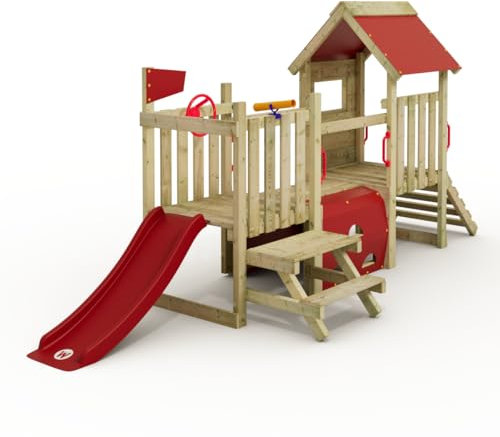 Wickey My First Playground 1 Aire de Jeux pour Petits Enfants, Structure à Grimper, Jeu de Jardin pour Enfants en Bois Massif imprégné avec Toboggan Rouge et bâche Rouge