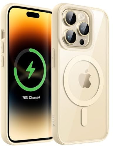 JETech Magnetic Case for iPhone 14 Pro 6.1-Inch Compatible with MagSafe, Shockproof Phone Bumper Cover, Solid Color Matte TPU Frame, Anti-Scratch Clear Back (Beige)