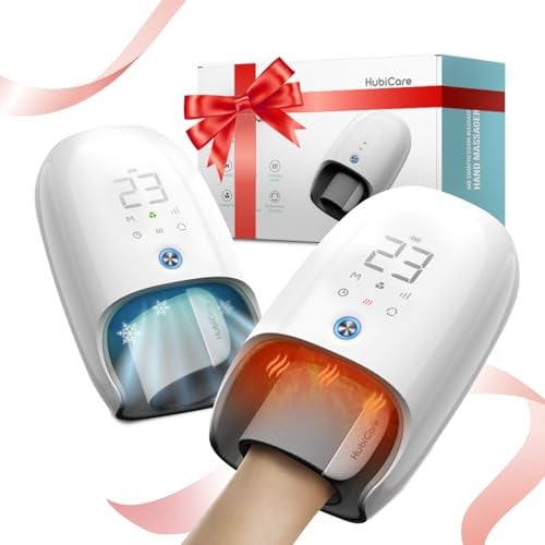 HubiCare Massaggiatore per mani con calore e raffreddamento, rulli impastatori, dispositivo di massaggio portatile senza fili a compressione e impastamento per l'artrite