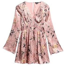 Superdry Mini robe jacquard à manches évasées pour femme, Ombre japonaise florale rose pâle, 42
