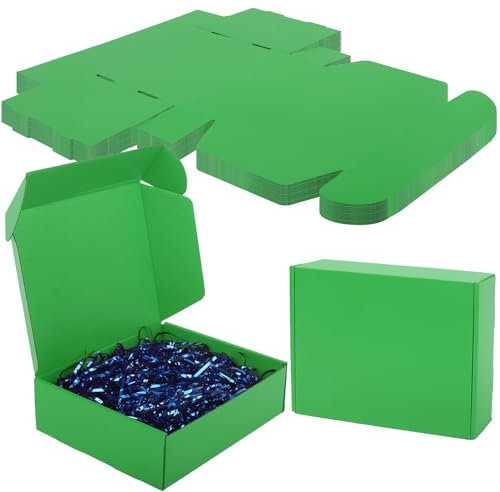 Versandkartons aus Karton, recycelbare Versandkartons, Aufbewahrungsboxen, farbige Wellpappe für kleine Lagerung, umweltfreundliche Geschenkverpackung, 24 x 20 x 7 cm, Grün, 15 Stück