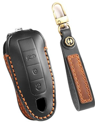 TECART Étui de protection pour clé de voiture - Pour Porsche 911 718 Cayenne Macan Panamera Boxster Cayman Carrera Spyder - En cuir - 3 boutons - Noir