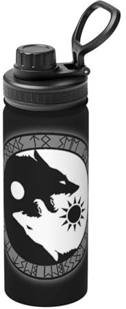 JHOMHF Wikinger Odin Rabe 18OZ Sport Trinkflasche Langlebige Thermal Wasserflasche mit Breiter Öffnung Auslaufsichere BPA-Freie Wasserflasche aus Edelstahl für Männer Frauen(A3)