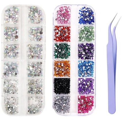3100 pièces de strass pour la décoration des ongles, y compris une pince à épiler, 36 couleurs, paillettes, strass multi-styles