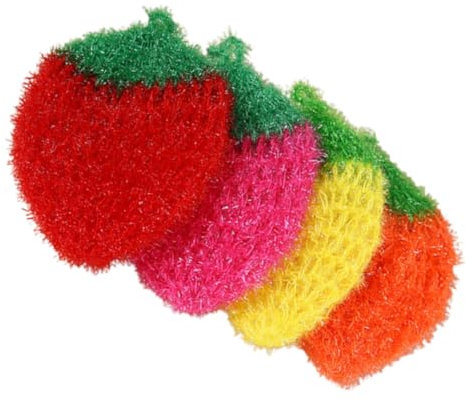BUGUUYO 4pièces Serviettes De Cuisine Forme De Fraise Torchons Multi-Usage pour Lavage Et Nettoyage des Vaisselles Éponge Absorbante pour Cuisine Et Ménage