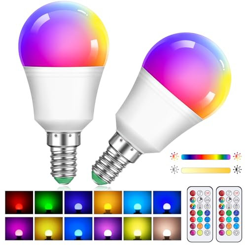 2 Pack Ampoules LED Edison Multicolores à Intensité Variable G45 5W(Équivalent 40W) Avec Télécommande, Culot E14 à Vis, RGB+Blanc Chaud, Idéales Pour L'éclairage Quotidien Et D'ambiance