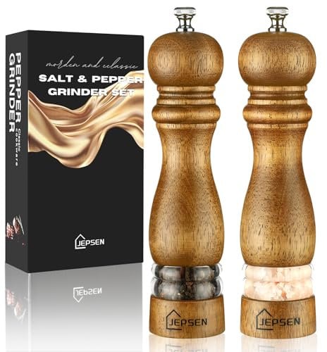 Jepsen Salz- und Pfeffermühlen-Set, manuelles Salz- und Pfeffermühlen-Set aus Holz, nachfüllbar, mit verstellbarem Keramikkern, Salzmühle, 2 Stück