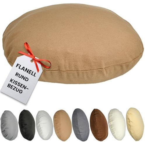 Qooltex Flanell Kissenbezug Rund 60cm Ø Durchmesser Graubraun Reißverschluss Bodenkissen Sitzkissen Rundkissen 100% Baumwolle Kissenhülle Bettkissen Sofakissen