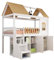 SOFTWEARY Hochbett mit Lattenrost, Kleiderschrank, Regal und Treppe, 90x200 cm, Hausbett, Kinderbett mit Rausfallschutz, Jugendbett