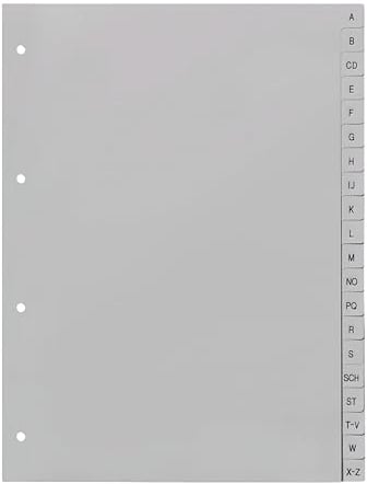 Ordnerregister A-Z, neutral, ohne Deckblatt, 20-teilig, DIN A4, PP, lichtgrau (3er Set)