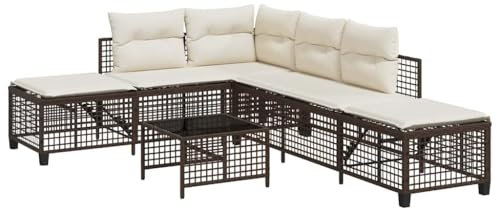Generico Kangqiling Ecksofa-Set 3-teilig mit Kissen aus braunem Polyrattan, braun, 365445