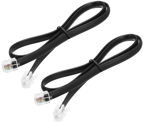 sourcing map 2 Pack Telephone Cord, 1.6ft Phone Cable RJ12 6P6C Male to Male Straight Wired Handset Cord for Home, Office, Black