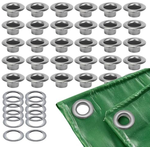 MUWINC Oeillets Métal Renforcés - 100 sets Oeillet Pour Bache, Diamètre Intérieur 8 mm, Pour Bâches, Rideaux, Sacs Et Artisanat(Anthracite)