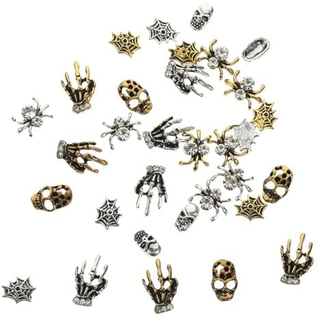 BESTYASH 32pcs Vintage Halloween Skull Spider Nail Stickers Nail Charms Women Decors Jewels Art
