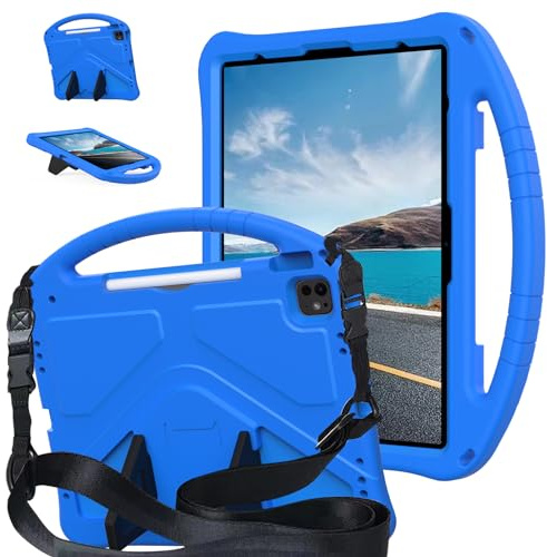 Funda infantil para iPad Air de 13 pulgadas (M3/M2) 2025/2024, a prueba de golpes, espuma EVA, mango resistente, agarre antideslizante, funda protectora con correa para el hombro para iPad Pro 12.9 6ª