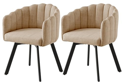 SUPPNEED Esszimmerstühle Drehbar, 2er Set Drehstühle Esszimmer mit Armlehnen, Polsterstühle aus Leinenstoff, Drehsessel mit Metallbeinen, Küchenstühle, Sessel Wohnzimmer (2, Khaki)
