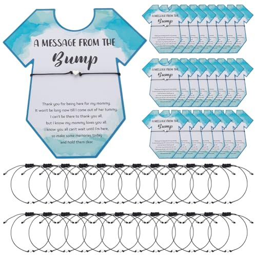 FINGERINSPIRE 24sets Baby Shower Favors for Guests 24pcs Paper Bracelet Display Cards with 24pcs Adjustable Cute Heart Braided Polyester Cord Bracelets for Gender Reveal Party Gifts
