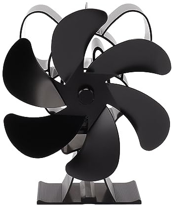 Pilipane Ventilateur de poêle à 6 pales alimenté par la chaleur, durable, silencieux et efficace, pour poêle à bois, poêle à gaz, poêle à granulés, alliage d'aluminium, noir, 724 g
