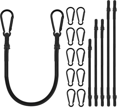 Adiwo Bungee Cords with Carabiner Clips, 6 Pack Black Extra Strong Long Bungee Straps, Assorted Size 20cm 40cm 60cm, Removable Heavy Duty Carabiner, for Camping, Tent, Garden, Awning, Tarps, Bike, Car
