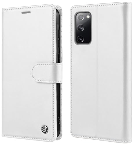 KOGENG Handyhülle für Samsung Galaxy S20 FE Leder PU Hülle, 3 Card Kartenfach Wallet Ständer Smartphone Schutzhülle Stoßfest Flip Case für Samsung S20 FE 5G Klapphülle Cover (Weiß)