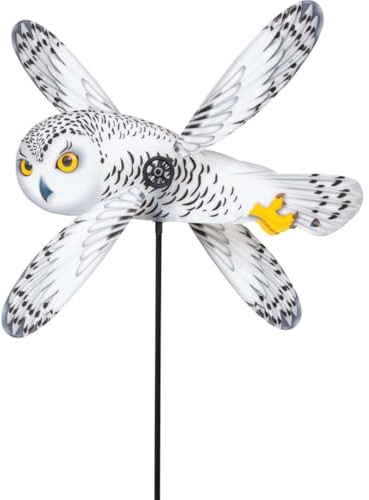 HQ Windspiel Paddle Spinner Snowy Owl Eule Windrad Gartendeko mit Standstab | Farbenfroh dreht schon bei leichtem Wind wetterfest UV-beständig langlebig für Garten Terrasse & Balkon, H118xT55cm