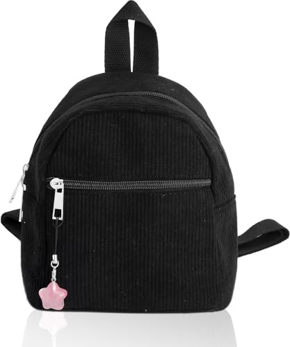 Rucksack Damen Mini Cord Stoff - Leichter Vintage Rucksack Klein mit Schultergurt & Reißverschluss - Modischer Tagesrucksack für Frauen Mädchen Ausgehen Alltag Geschenk